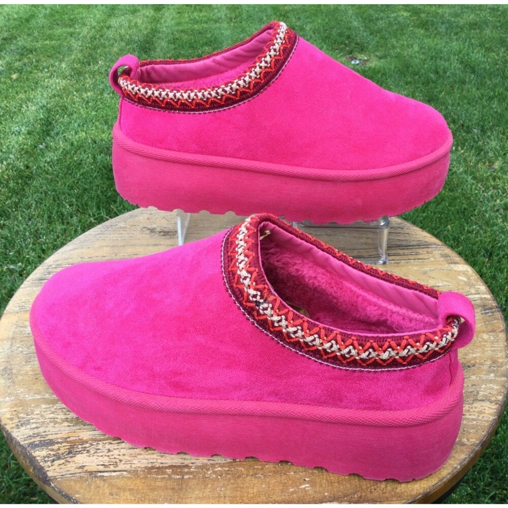 Sheln Suede Slip On Loafers Slippers Platform Pink US Size 6.5 EU 37 Fuchsia